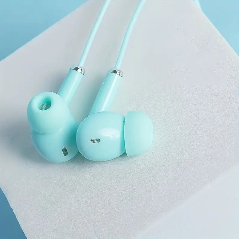 Macaron Color Wired Noise Reduction Earbuds with Mic - Blue Cup LLC.