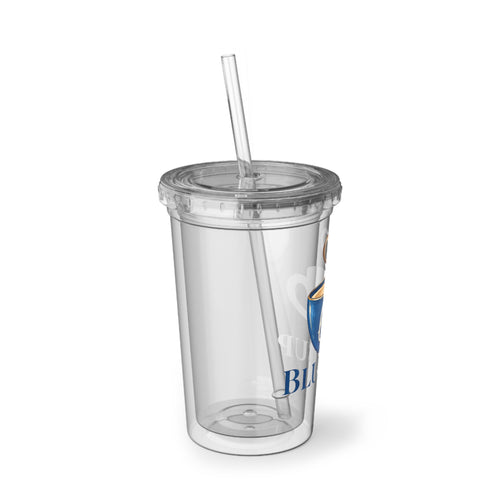 Blue Cup Acrylic Tumbler with Heart Latte Art — Reusable Cold Drink Cup Printify