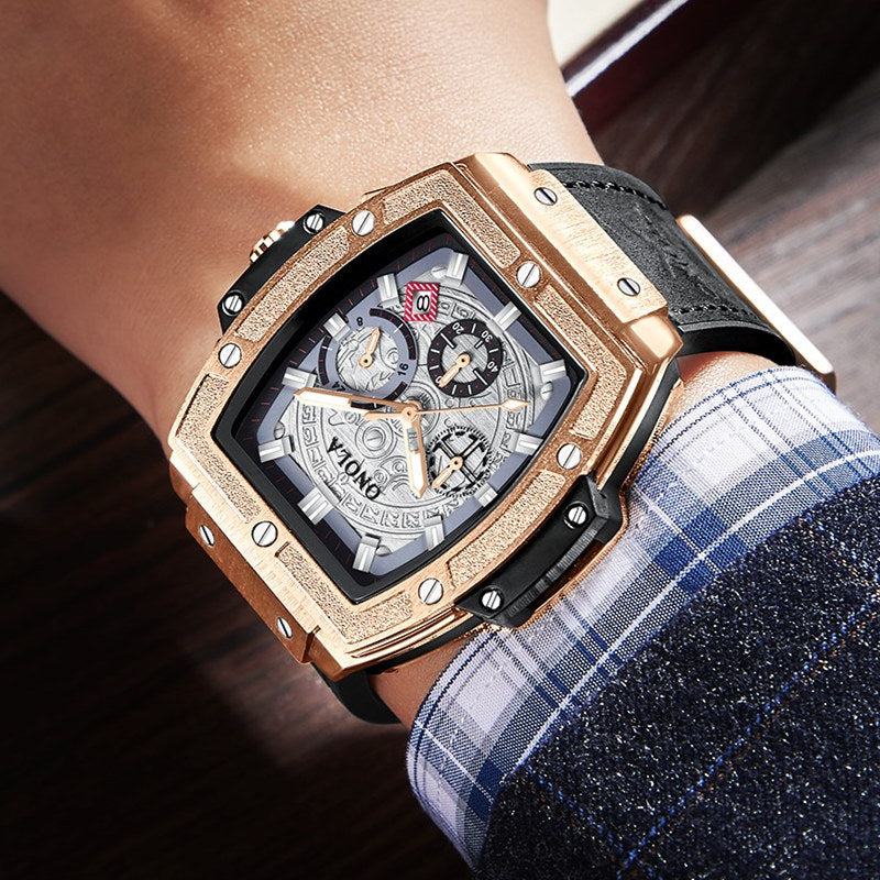 Multifunctional Men's Waterproof Quartz Watch with Leather - Blue Cup LLC.