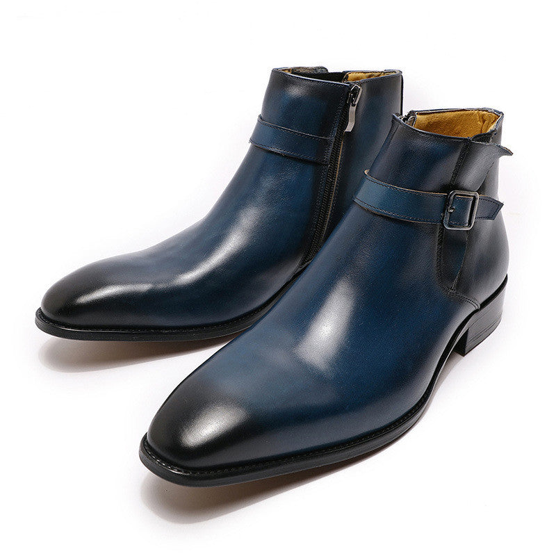 Plus Size Retro Men's Leather Ankle Boots - Blue Cup LLC.