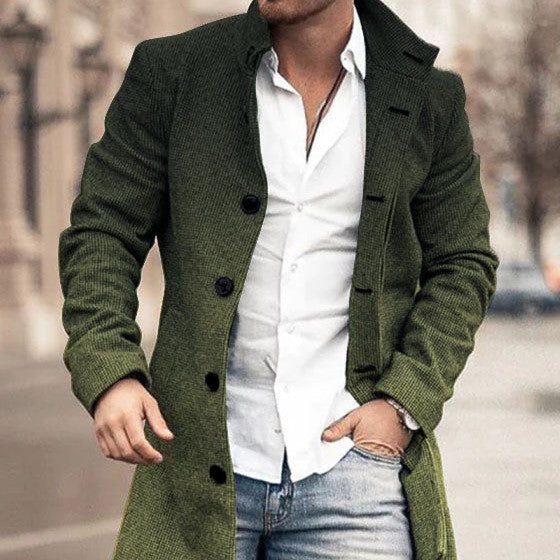 Men's Woolen Stand Collar Medium Long Pocket Coat - Blue Cup LLC.