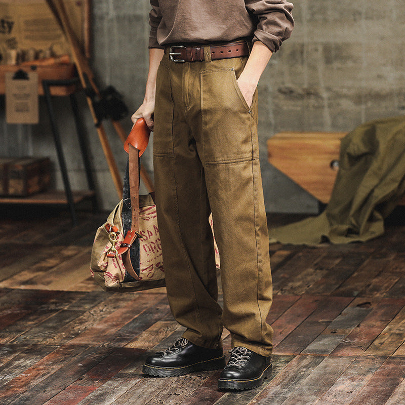 Men's Retro Army Green Loose Straight Cargo Pants - Blue Cup LLC.
