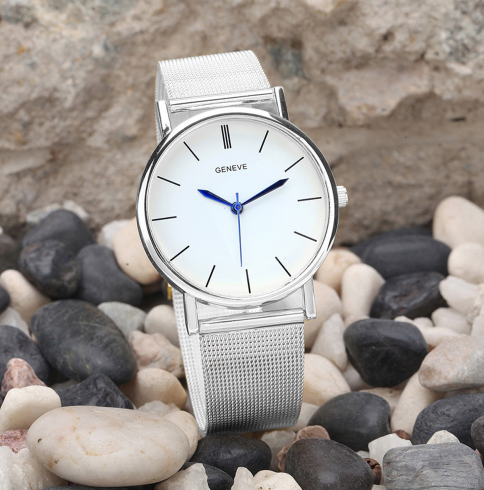 Geneva Watch with Gold Mesh Band and Double Row Diamonds - Blue Cup LLC.