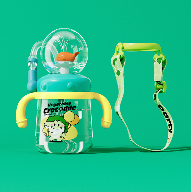 Children's Whale Cartoon Diving Fountain Water Bottle - Tritan Leakproof Sippy Cup (Various Sizes & Colors) - Blue Cup LLC.