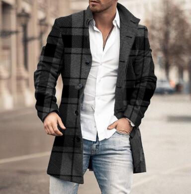 Men's Woolen Stand Collar Medium Long Pocket Coat - Blue Cup LLC.