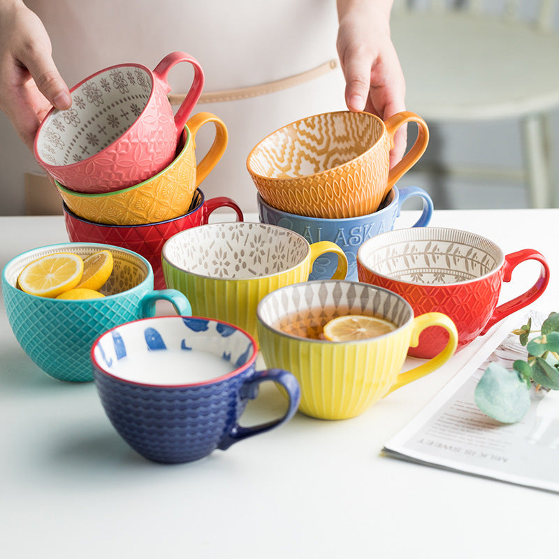 Artistic Ceramic Breakfast Mug - Large Capacity Cup - Blue Cup LLC.
