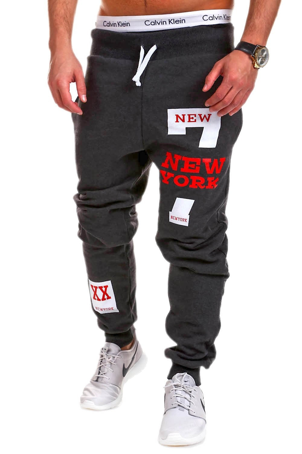 Fashionable Athletic Pants with New York Letter Print - Blue Cup LLC.