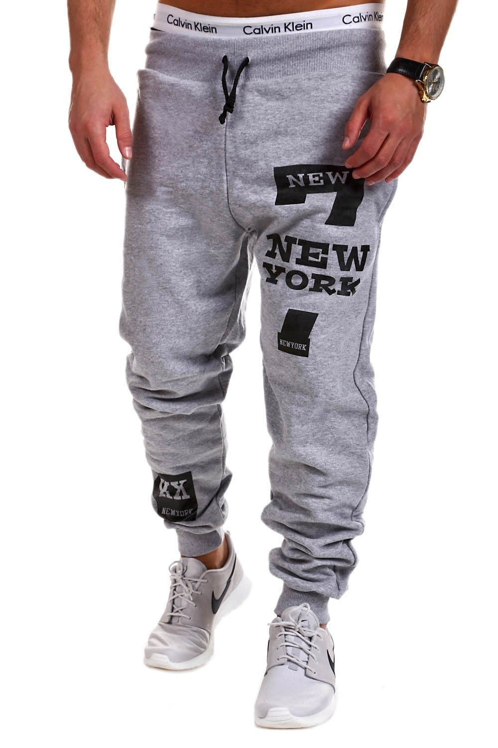 Fashionable Athletic Pants with New York Letter Print - Blue Cup LLC.