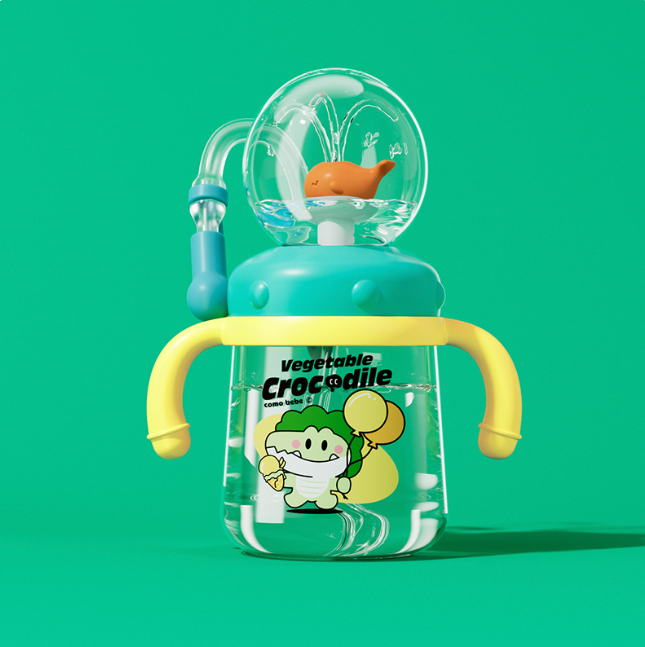 Children's Whale Cartoon Diving Fountain Water Bottle - Tritan Leakproof Sippy Cup (Various Sizes & Colors) - Blue Cup LLC.