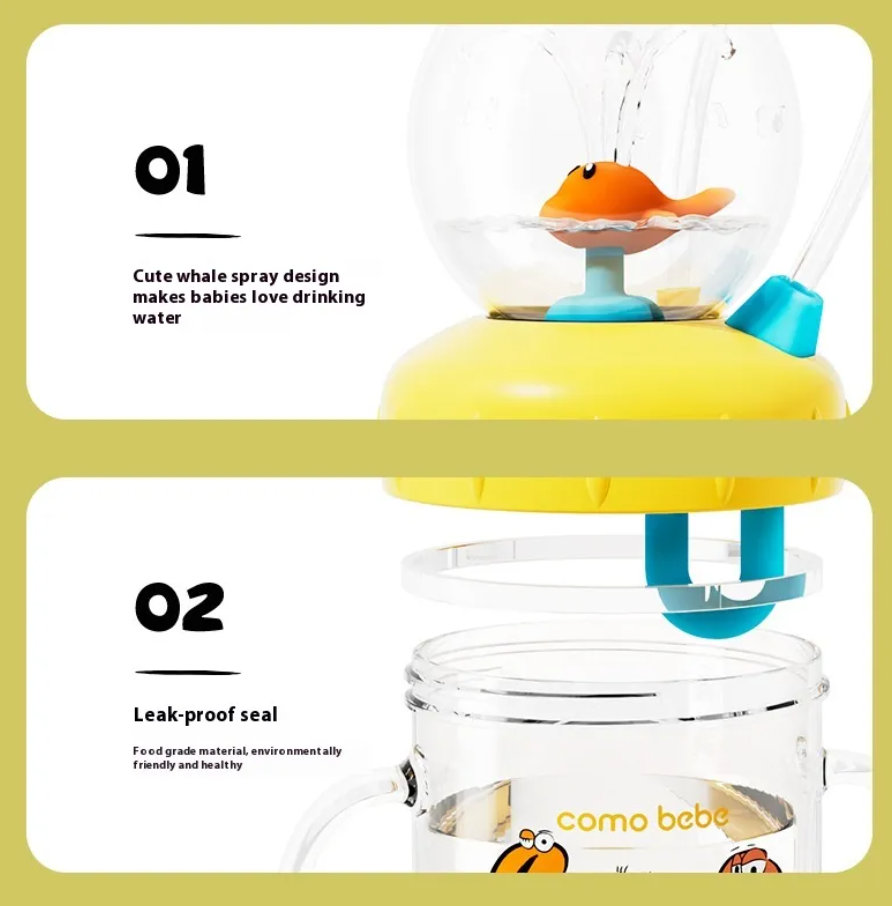 Children's Whale Cartoon Diving Fountain Water Bottle - Tritan Leakproof Sippy Cup (Various Sizes & Colors) - Blue Cup LLC.