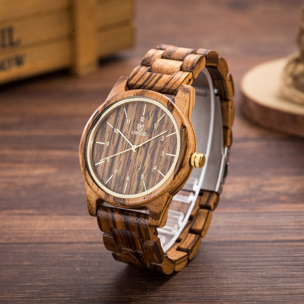 Men's Wooden Quartz Watch in Black Sandalwood - Blue Cup LLC.