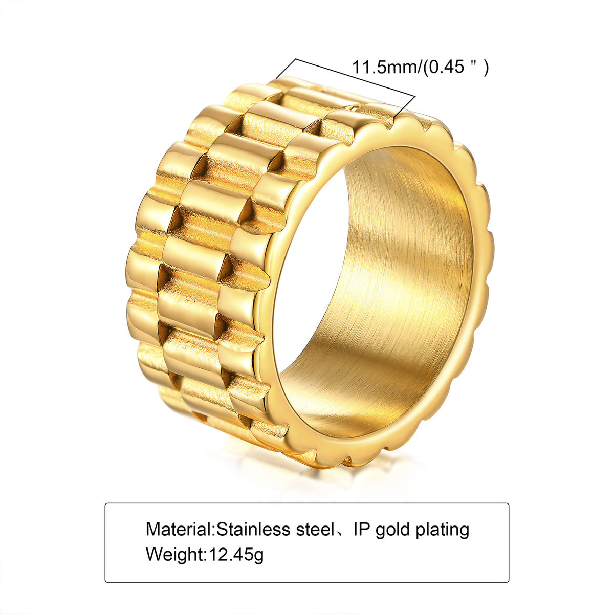 Golden Stainless Steel Wide Strap Ring for Men & Women - Blue Cup LLC.