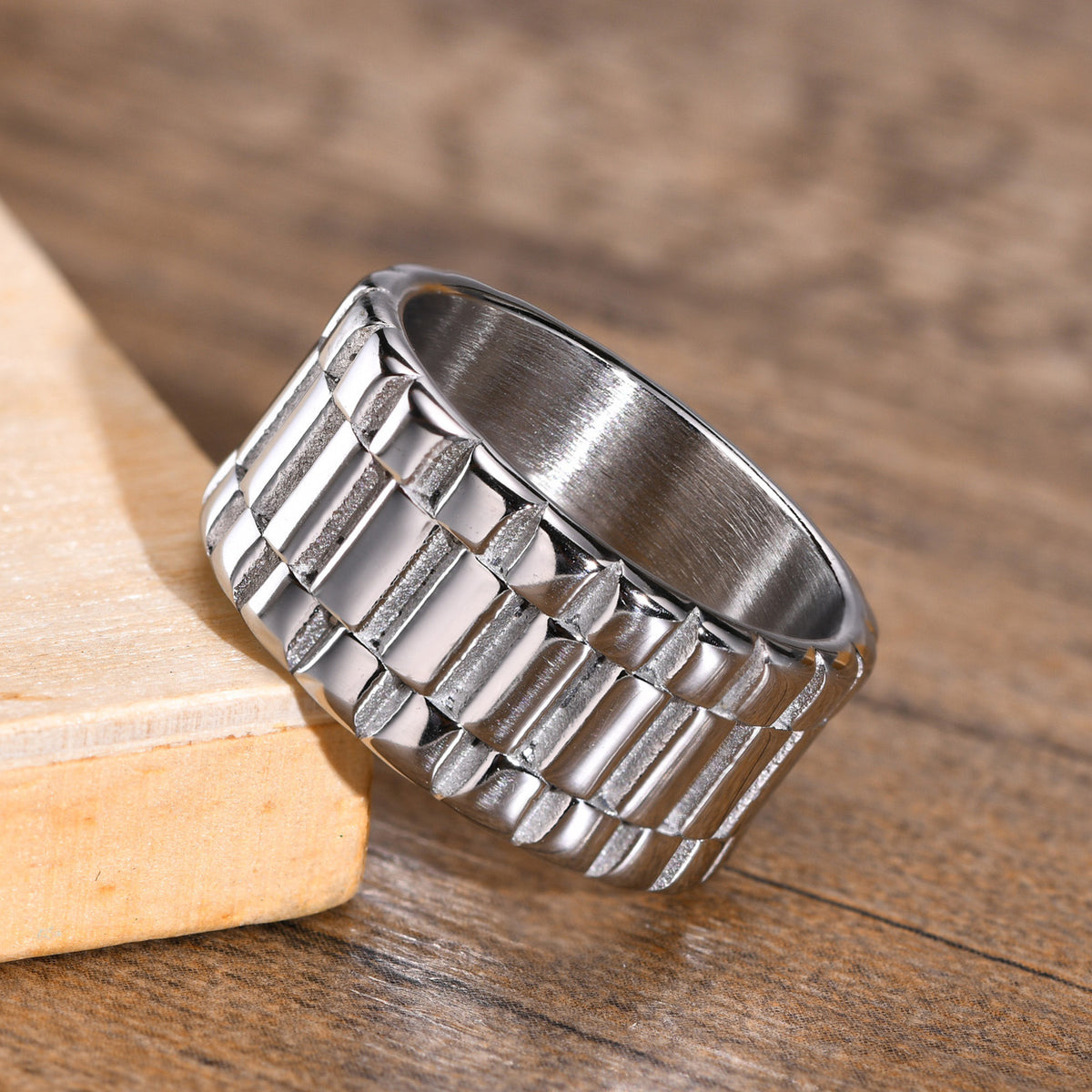 Golden Stainless Steel Wide Strap Ring for Men & Women - Blue Cup LLC.