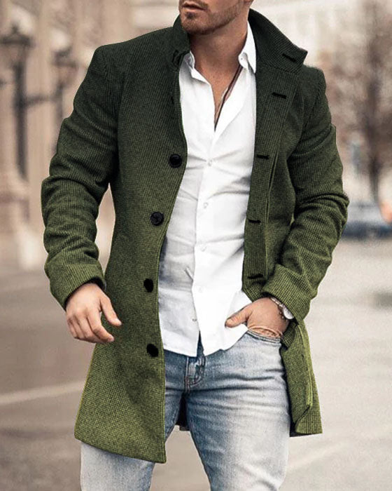 Men's Woolen Stand Collar Medium Long Pocket Coat - Blue Cup LLC.