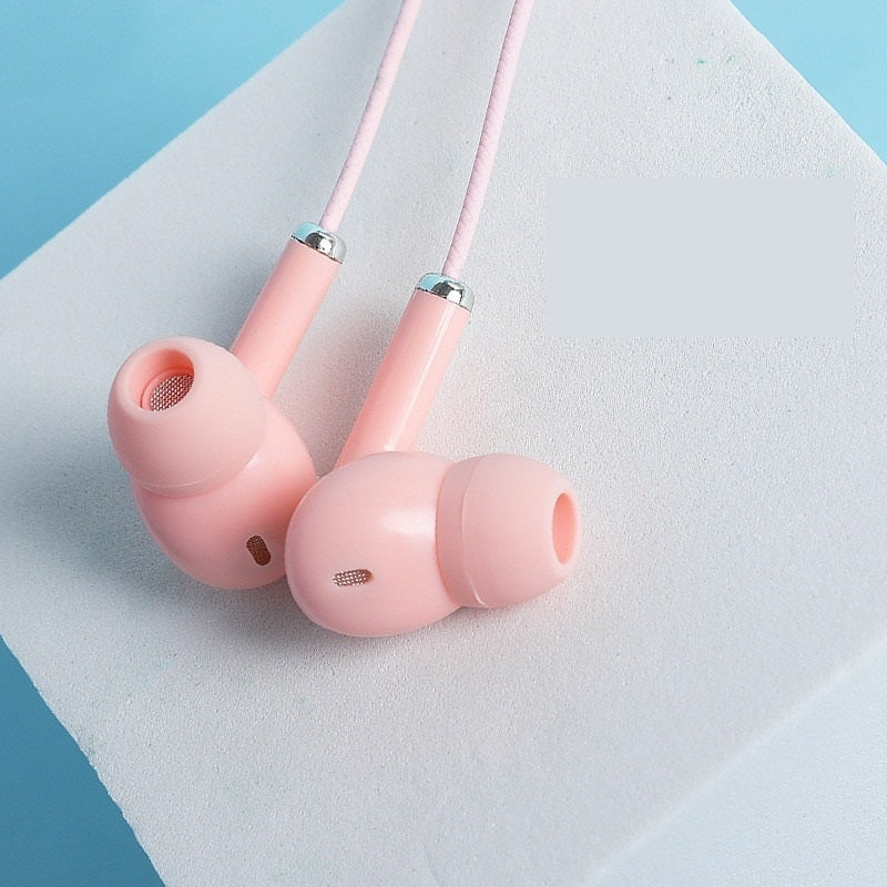 Macaron Color Wired Noise Reduction Earbuds with Mic - Blue Cup LLC.