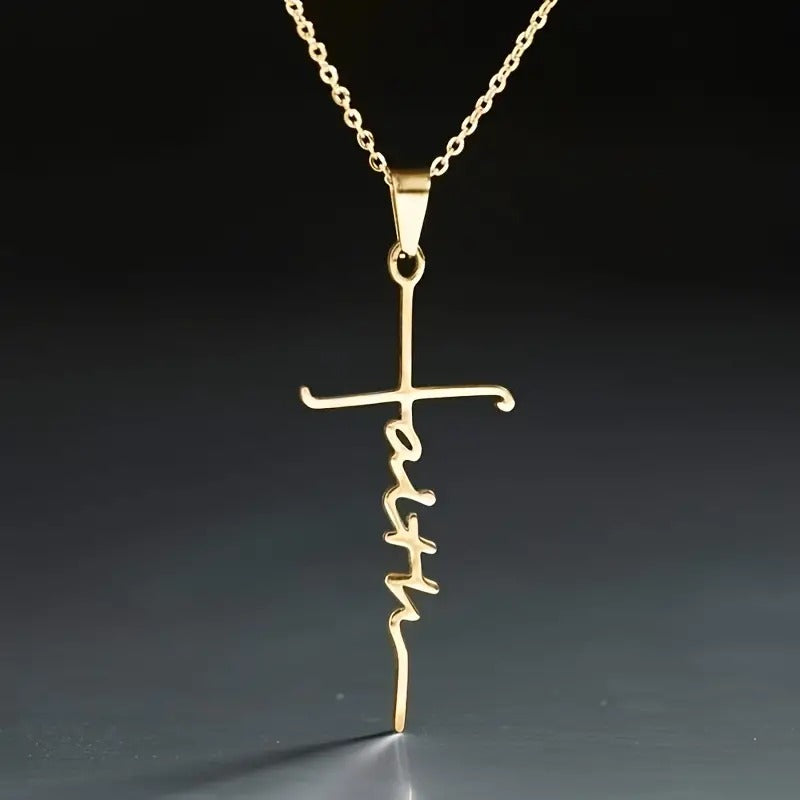 Stainless Steel Christian Cross Pendant Necklace (1pc) - Blue Cup LLC.