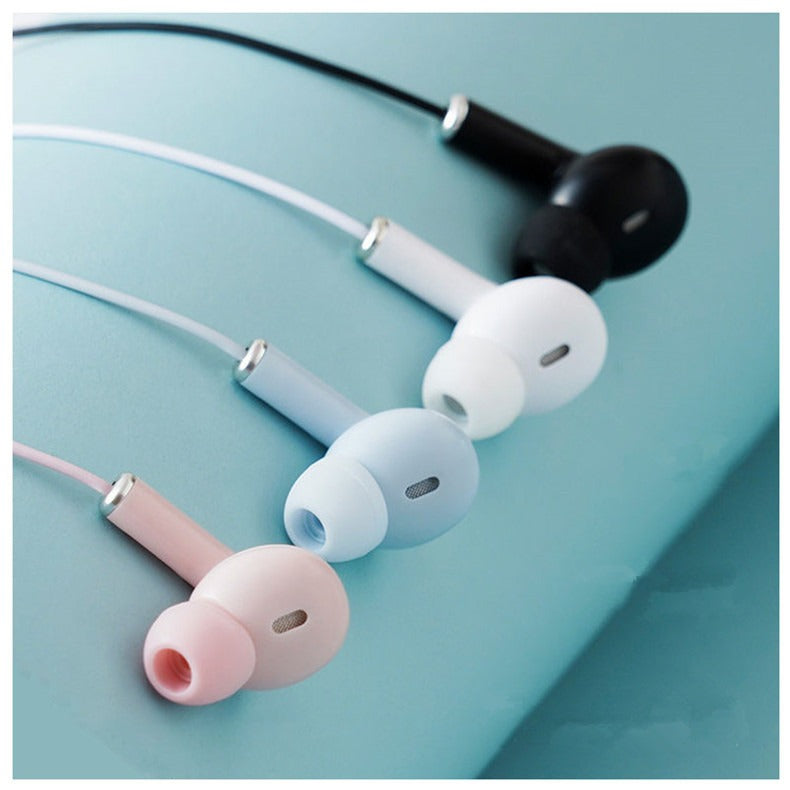 Macaron Color Wired Noise Reduction Earbuds with Mic - Blue Cup LLC.