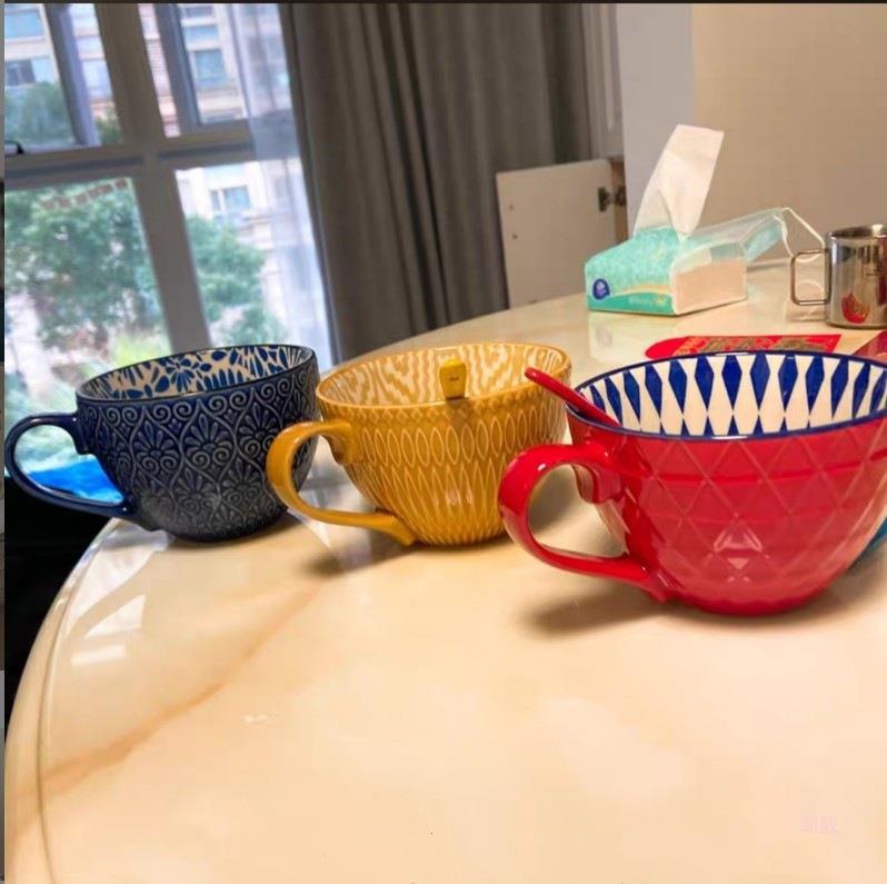 Artistic Ceramic Breakfast Mug - Large Capacity Cup - Blue Cup LLC.