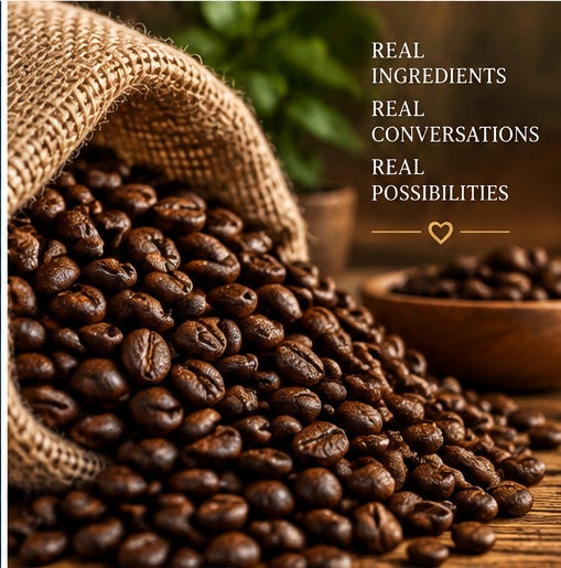 Roasted coffee beans for Blue Cup 6 Bean Blend dark roast coffee