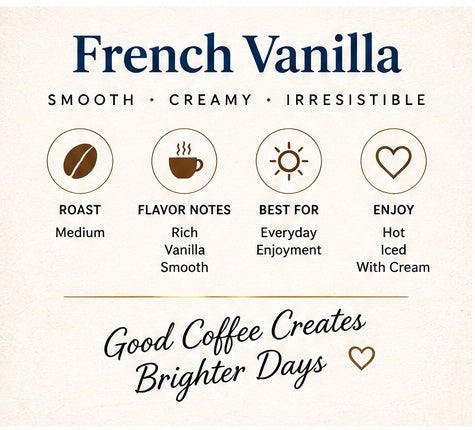 Blue Cup French Vanilla medium roast flavor and serving guide