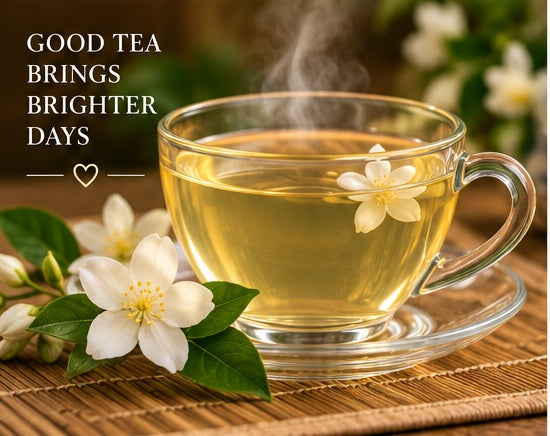 Cup of Blue Cup Jasmine Tea with jasmine blossoms