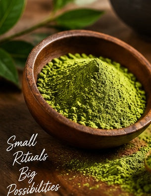 Blue Cup Matcha Tea green matcha powder close-up