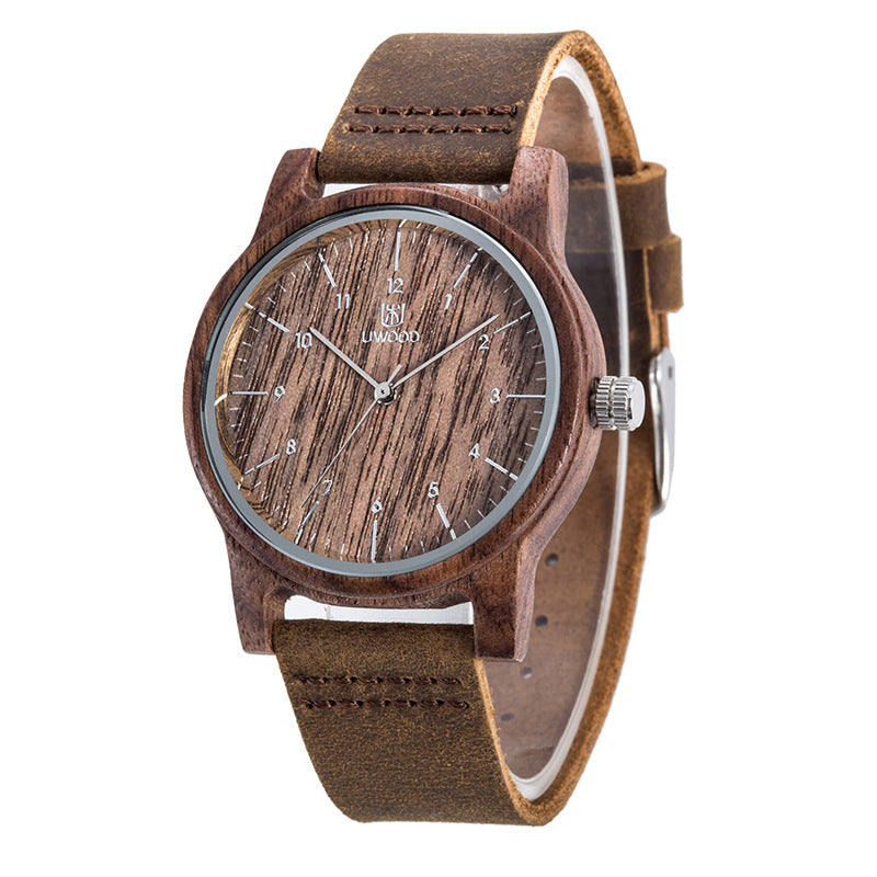 Men's Wooden Quartz Watch in Black Sandalwood - Blue Cup LLC.