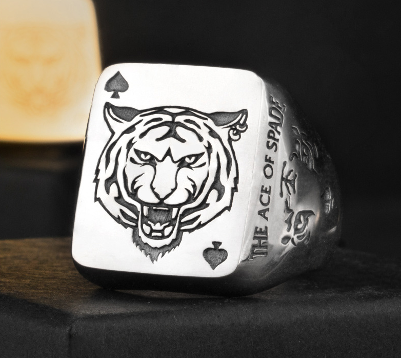 Trendy Silver Spade Ring - Chinese Zodiac Tiger Year - Blue Cup LLC.