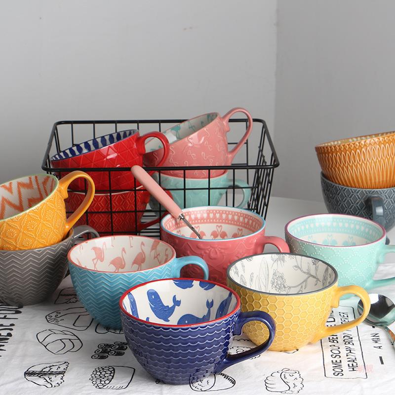 Artistic Ceramic Breakfast Mug - Large Capacity Cup - Blue Cup LLC.