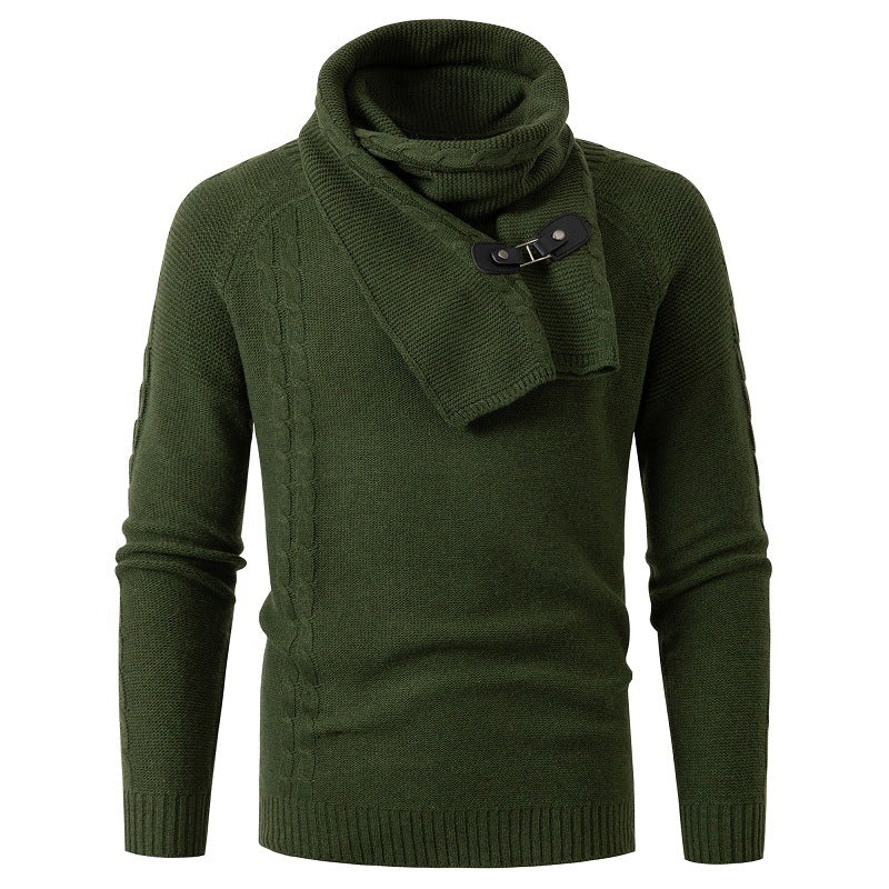 Men's Detachable Scarf Slim Round Neck Knitted Sweater - Blue Cup LLC.