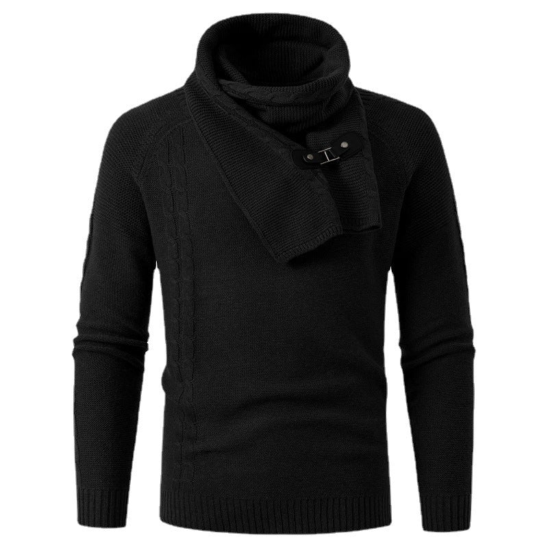Men's Detachable Scarf Slim Round Neck Knitted Sweater - Blue Cup LLC.