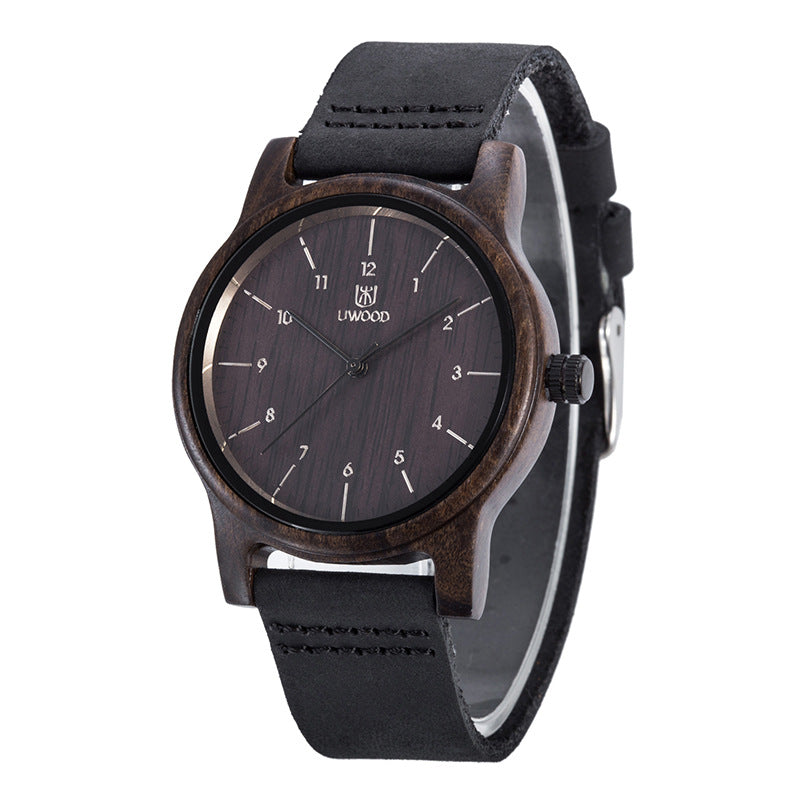 Men's Wooden Quartz Watch in Black Sandalwood - Blue Cup LLC.