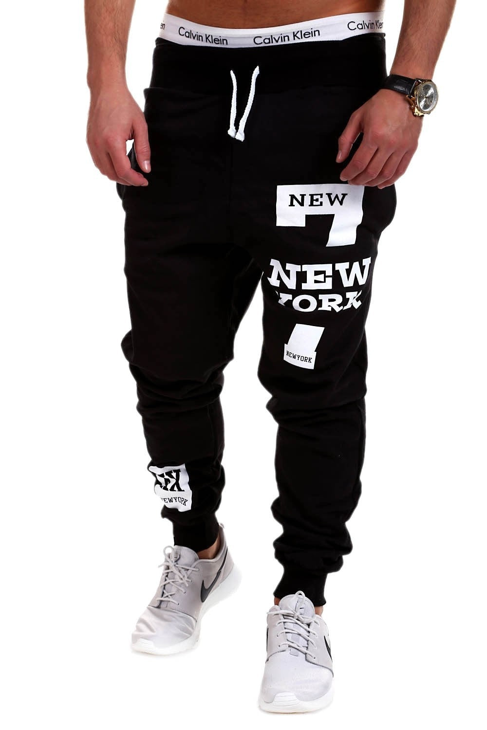 Fashionable Athletic Pants with New York Letter Print - Blue Cup LLC.