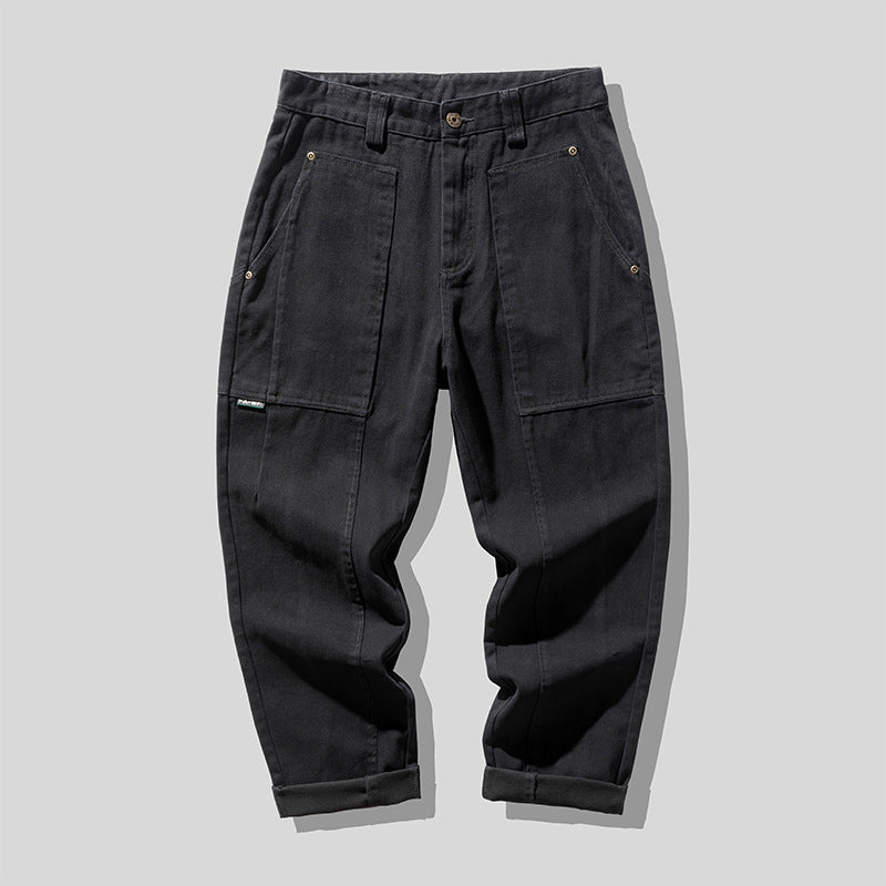 Men's Retro Army Green Loose Straight Cargo Pants - Blue Cup LLC.